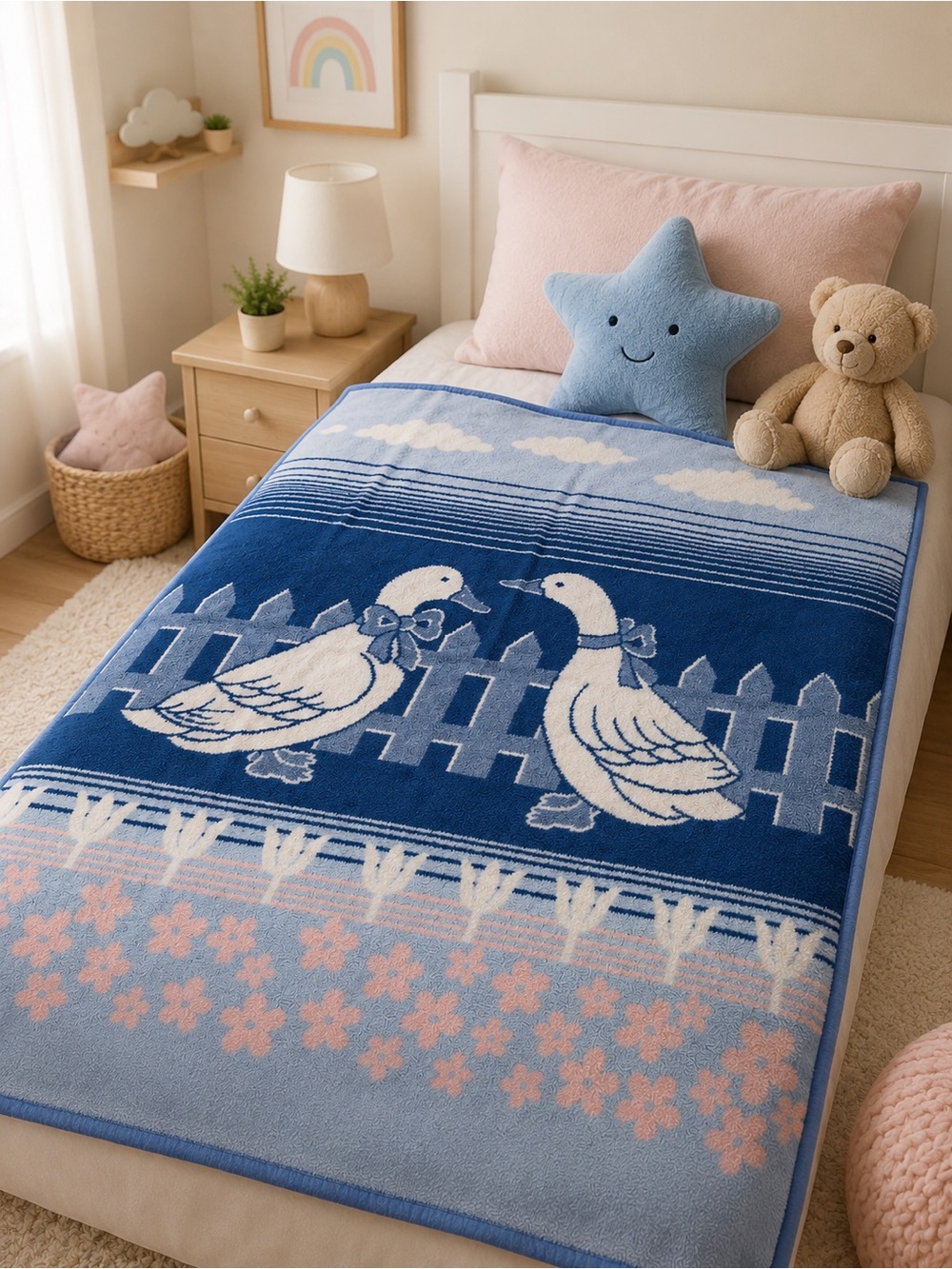 Vintage Blue Duck Gesse Print Floral Throw Blanket cottage-core